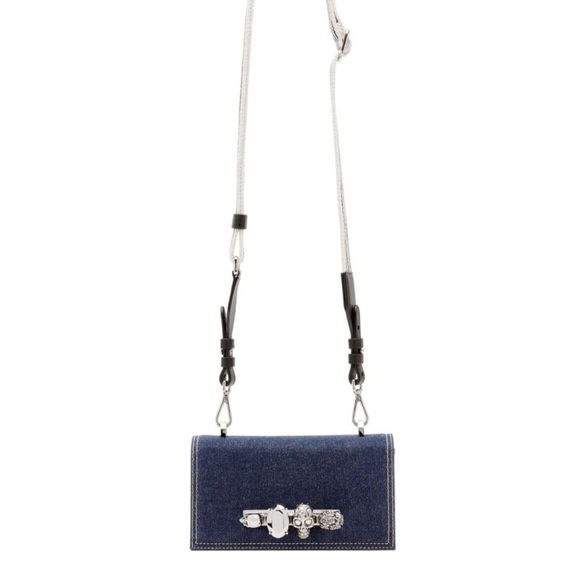 🎁 NWT Alexander McQueen The Knuckle Satchel Crossbody Bag Denim/Black - Picture 6 of 11